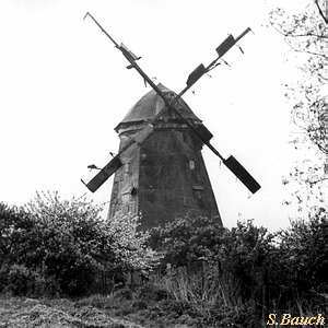 Windmhle Alt Tellin - Mhle mit verfallenden Ventikanten mit Motorkraft in Betrieb - 1983