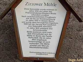 Wassermhle Zirzow - Infoschild